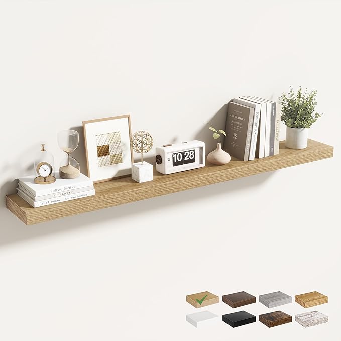 48 Inch Floating Shelves for Wall 1 Pack, 48" Wall Shelves for Books, Storage, Decor, Wall Mounted Floating Shelf with Invisible Brackets for Kitchen, Living Room, Oak