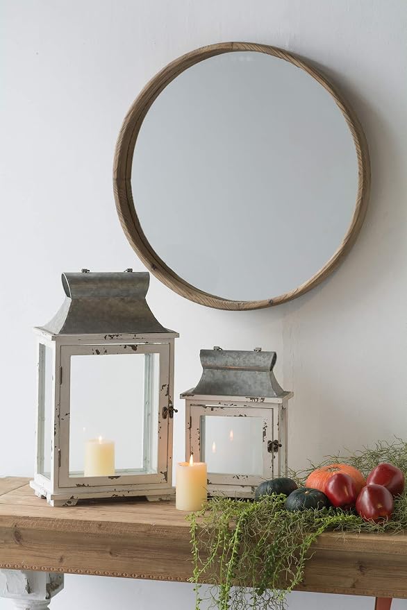 A&B Home 28'' Round Wood Mirror Natural Modern Wall Mirror Bathroom Mirror Decor Foyer Living Room Decorations