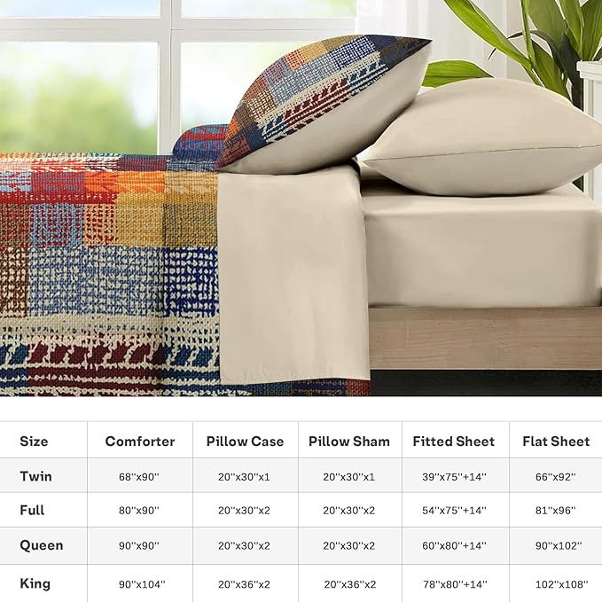 Nesker Comforter Set Twin Size, Boho Vintage Geometric 5 Pcs Bedding for Kids and Adults, Painting Colorful African Bed Sheet Sets with Fitted Sheet Pillowcase & Sham