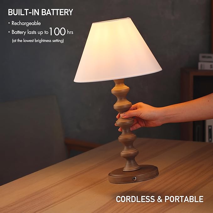 O'Bright Ember Rechargeable Table Lamp (Charcoal-Washed_Baluster)