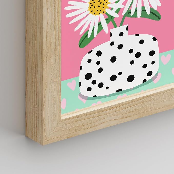 SIGNWIN Framed I'm a Barbie Girl in The Barbie World Wall Art, Set of 4 Heart, Chrysanthemum Illustration Wall Decor Prints, Preppy Room Decor Wall Décor for Living Room, Bedroom - 11"x14"Natural