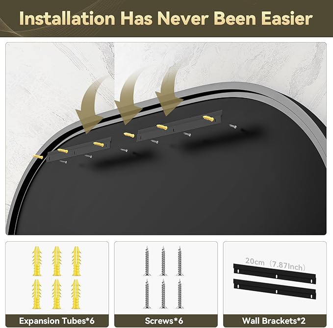 Brightify Black Oval Mirror for Wall, 48"x30" Bathroom Vanity Mirrors with Metal Framed, Modern Large Mirror for Bedroom Living Room Wall Decorative Hang Vertical and Horizontal