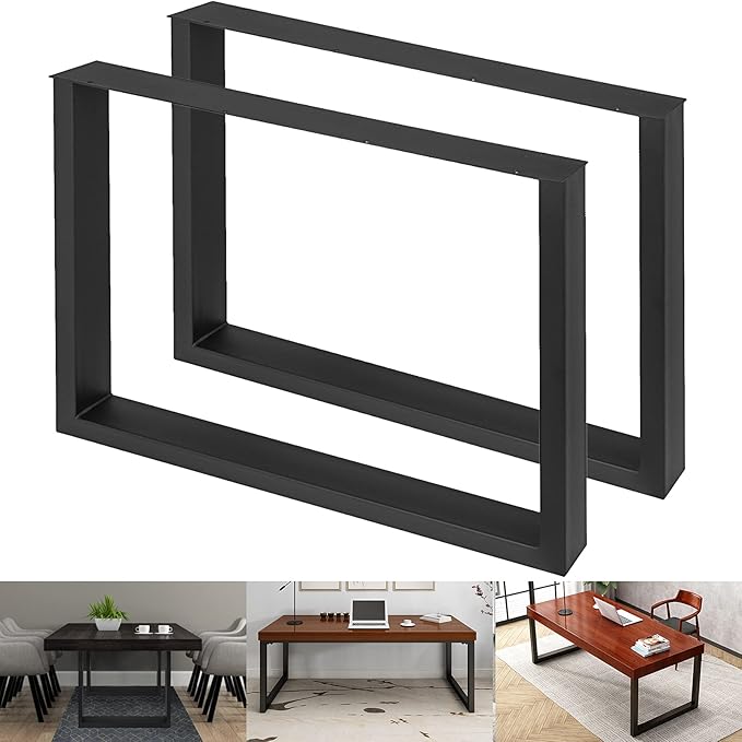 VEVOR Set of 2 Steel Table Legs, 28 Height 24 Wide Dining Table Legs,Heavy Duty 3.1" Width Box Section Square Table Legs,28x24x3.1 Inch Black Color Industrial Country Style Metal Dining Legs