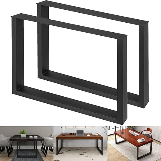 VEVOR Set of 2 Steel Table Legs, 28 Height 24 Wide Dining Table Legs,Heavy Duty 3.1" Width Box Section Square Table Legs,28x24x3.1 Inch Black Color Industrial Country Style Metal Dining Legs