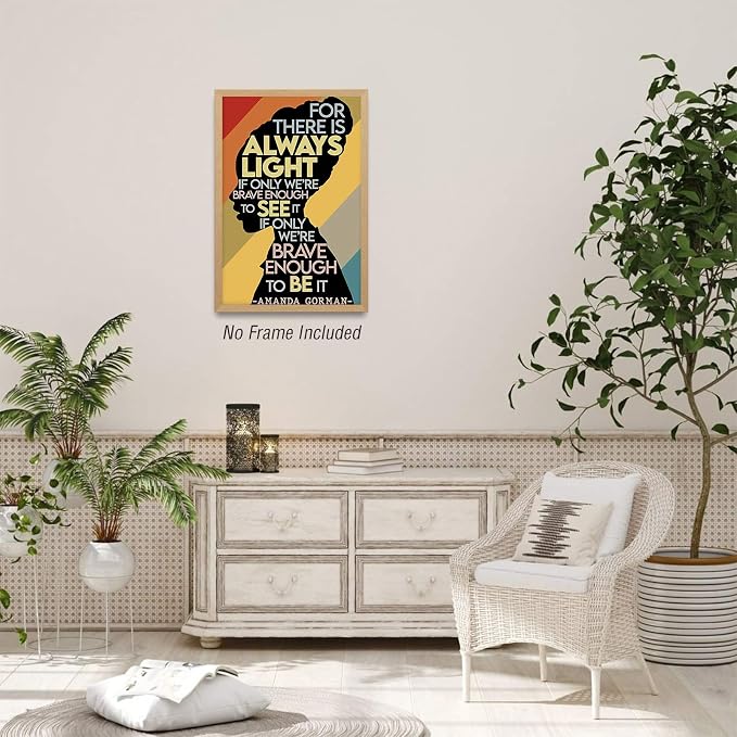 Amanda Gorman Poster Canvas Prints, Poem Amanda Gorman Wall Art The Hill We Climb Poem Poster Inaugural Quote Painting There Is Always Light Art Black History Month Wall Art Decor 16x24 Inch Unframed