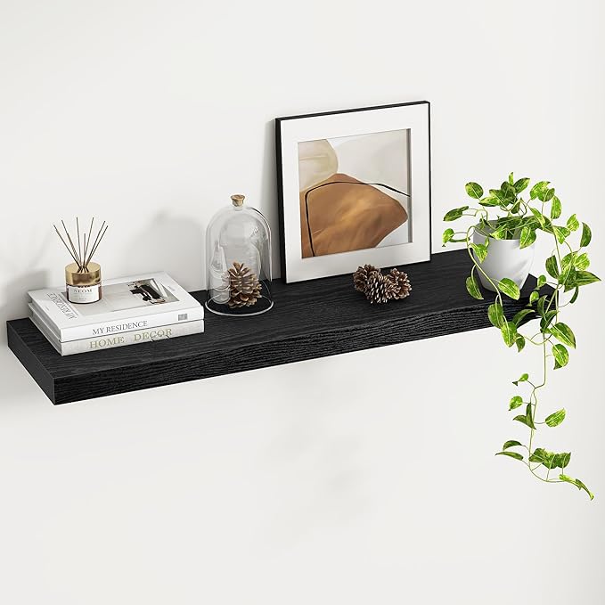 Fun Memories Floating Shelves - 9.3 Inch Deep Wall Shelf for Decor & Storage - Wall Mounted Display Shelving with Invisible Heavy-Duty Metal Bracket - 36" W x 9" D x 1.6" H - Set of 1 - Rustic Black