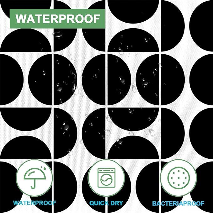 Black and White Mid Century Modern Shower Curtain, Boho Abstract Geometric Retro Art Bath Curtains For Bathroom, Colorful Unique Pattern Waterproof Polyester Fabric Bathroom Set 12 Hooks 72X72IN