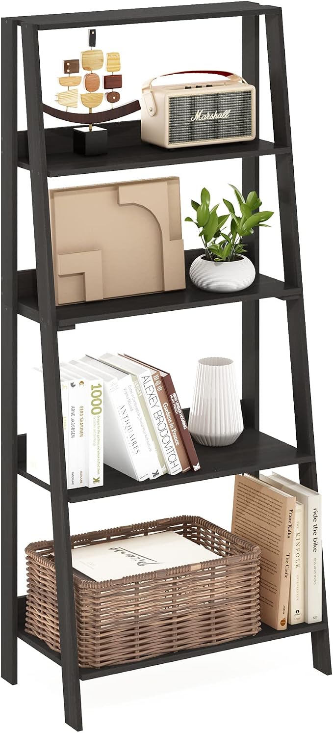 Furinno Ladder Bookcase Display Shelf, 5-Tier, Espresso