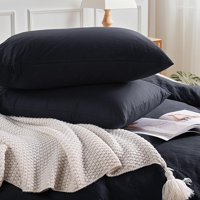 NEXHOME PRO Full Duvet Cover Set – 100% Certified Organic Cotton with Washed Feel & Linen-Like Texture, Comfortable & Breathable, Home Bedding Set Dark Grey (No Comforter)