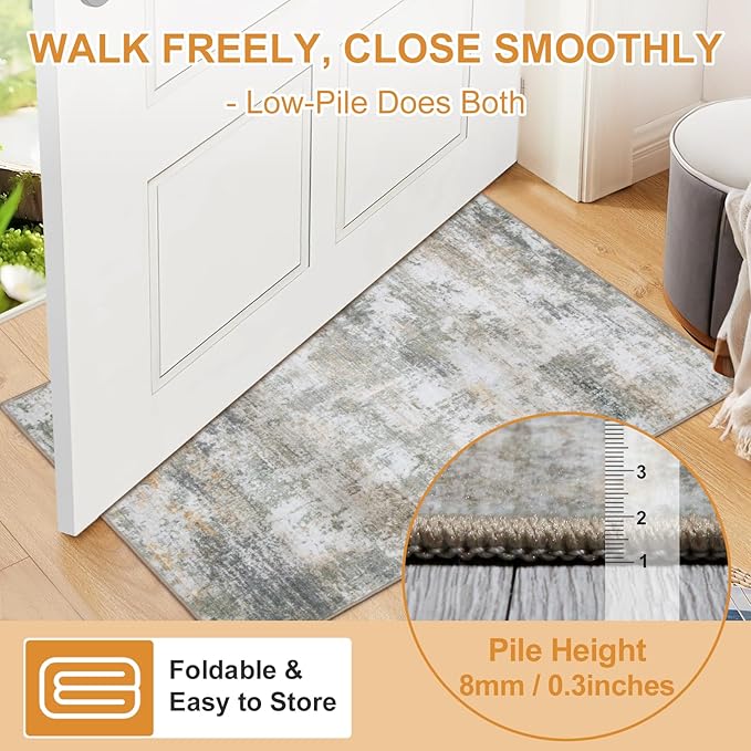 WILLSUN Washable Area Rugs, 2x3 Non-Slip Boho Small Area Rugs for Entryway, Kitchen, Bathroom, Machine Washable Vintage Rug, Indoor Floral Print Carpet for Home Decor, Kid & Pet Friendly Mat