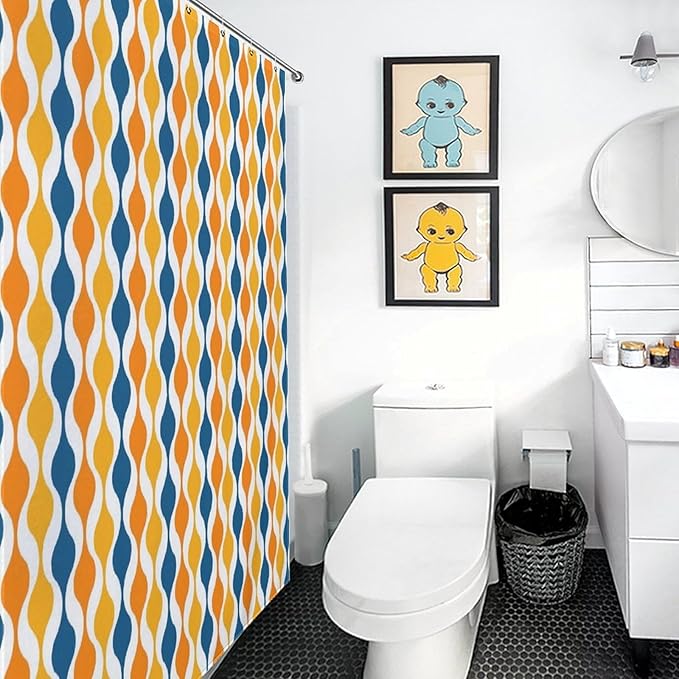 Mid Century Shower Curtain,Retro Colourful Modern Abstract Geometric 1960s Decor Bathroom Curtain Polyester Waterproof Fabric 66x72in（168x183cm）