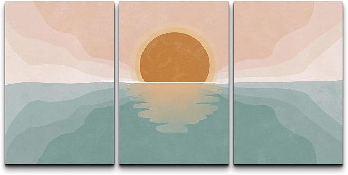 wall26 Canvas Print Wall Art Set Pastel Mountain Range Forest Dawn Abstract Nature Illustrations Modern Art Nordic Decorative Wilderness Zen Minimal Boho for Living Room, Bedroom, Office - 24"x36"x3