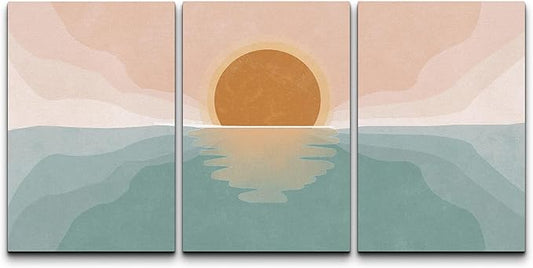 wall26 Canvas Print Wall Art Set Pastel Mountain Range Forest Dawn Abstract Nature Illustrations Modern Art Nordic Decorative Wilderness Zen Minimal Boho for Living Room, Bedroom, Office - 24"x36"x3