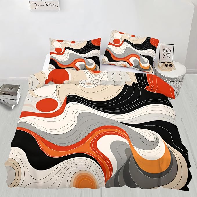 Abstract Pattern Duvet Cover Full Size, Modern Colorful Bedding Set 3 Piece Bedroom Decor Irregular Texture Patterned Comforter Cover with Zipper Ties & 2 Pillowcases
