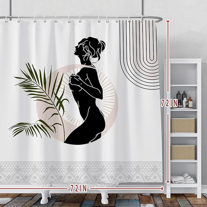 Baocicoo Black Abstract Woman Shower Curtain Boho Mid Century Minimalist Curtain for Bathroom Decorations Waterproof with Hooks 72x72 Inches