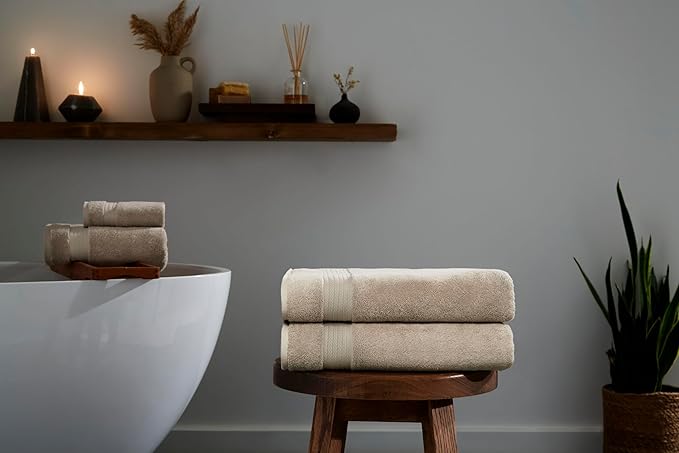 Ozdilek 2-Piece Bath Towels, 30x60 550GSM– 30x60 Inches, 100% Turkish Cotton, Luxury Quick Dry, Extra Large, Fade-Resistant, Eco-Friendly, Spa Towel, Cotton Towel (Seahorse Beige)