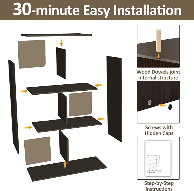 PrimeZone Stackable 6 Cube Storage Organizer: Wood Cubes Shelf Fits Cubby Bins - Square Cubicle Bookshelf Cabinet for Closet Bedroom - Open Storage Shelf for Toy Clothes Book Organization, Espresso