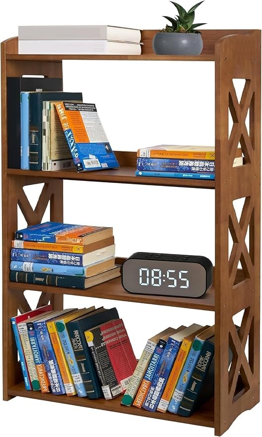 4 Tier Bookshelf, Wood Bookshelf with Open Shelves, Narrow Bookshelf Freestanding Storage Organizer, 4 Shelf Bookcase Small Bookshelf Display Brown Bookcase for Living Room Bedroom Office