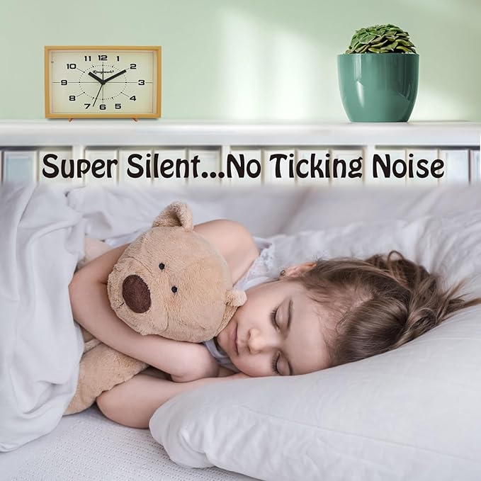 Analog Alarm Clock, 6 inch Silent Non Ticking Small Clock with Night Light, Battery Operated Simply Design for Bedroom, Bedside, Living Room, Room Decor, Desk, Table (Yellow)