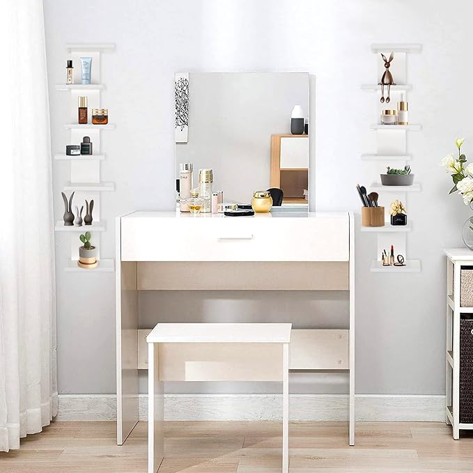 VIWODS 7 Tier Wall Shelf Unit-White Floating Shelves for Home Decor, Modern Unique Asymmetric Design for Bedroom & Living Room Storage