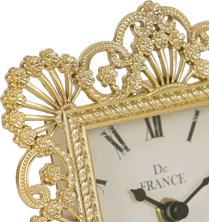 NIKKY HOME Gold Table Clock, Shabby Chic Decorative Desk Clock, Vintage Desk Clocks Non-Ticking Battery Operated for Living Room Bathroom