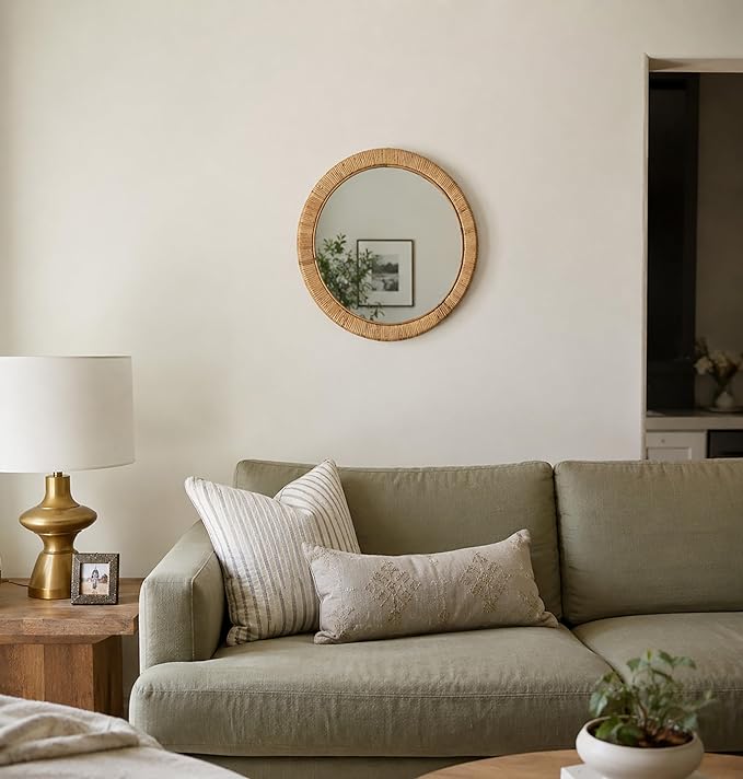 Rutledge & King Wall Mirror Rattan Mirror - Mirror Wall Decor - Wall Mirrors Decorative - Rattan Decor Boho - Circle Mirrors for Wall - Entryway Decor (2, Seaside - Medium)