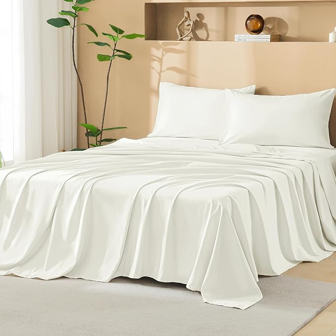 Litanika Ivory California King Size Comforter Set with Sheets - 7 Pieces Bed in a Bag California King Boho Tufted Complete Bedding Sets with Comforter, Sheets, Pillowcases & Shams
