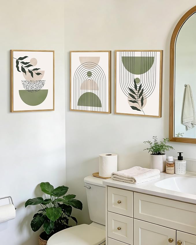 Drsoum Green Botanical Boho Wall Art Framed Modern Sage Bohemian Plant Wall Decor Abstract Geometry Lines Prints Ready to Hang 11x14in Natural Framed