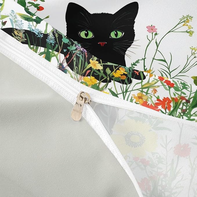 Erosebridal Cute Cat Bedding Set King Vintage Flowers Duvet Cover Colorful Floral Garden Comforter Cover for Kids Girls Boys Adults Elegant Chic Animal Bed Set