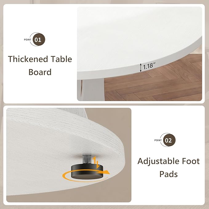 Einhomn 43-59" Extendable Round Dining Table, Kitchen Table for 4-8, Farmhouse Circle Dining Room Table with Removable Leaves, Hidden Storage, Space Saving Wood Kitchen & Dining Room Furniture, White
