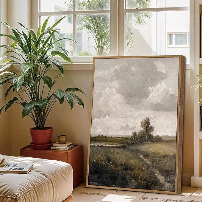 WALLZK Vintage Framed Wall Art Nature Landscape Canvas Prints Farmhouse Wall Decor Cottagecore Artwork for Walls Living Room Bedroom Bathroom 16"x24"