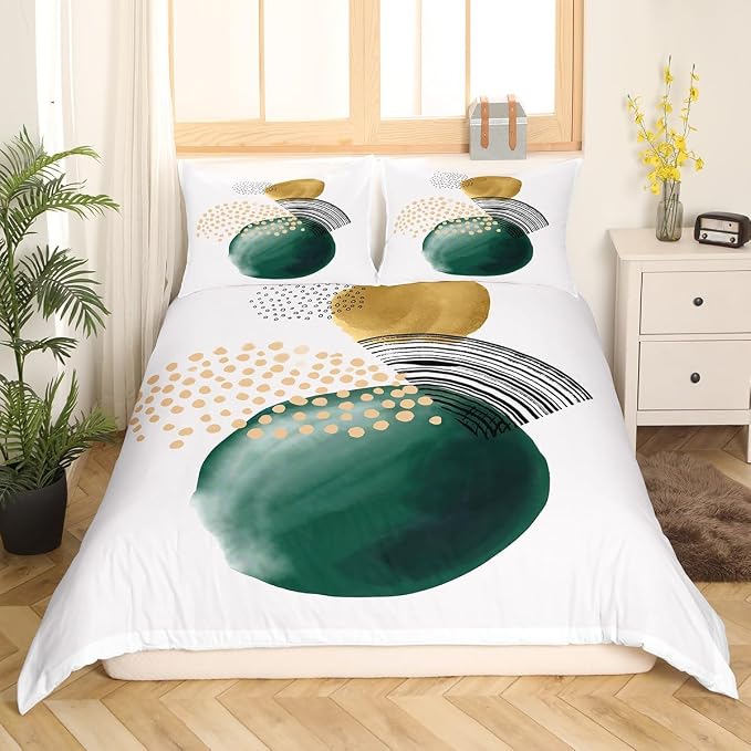 Erosebridal Abstract Artwork Comforter Cover Geometric Circle Bed Set, Aesthetic Minimalist Duvet Cover Twin Size Blackish Green Turqoise Bedding Sets, Beige White Bedspread Cover Cozy Soft 2pcs