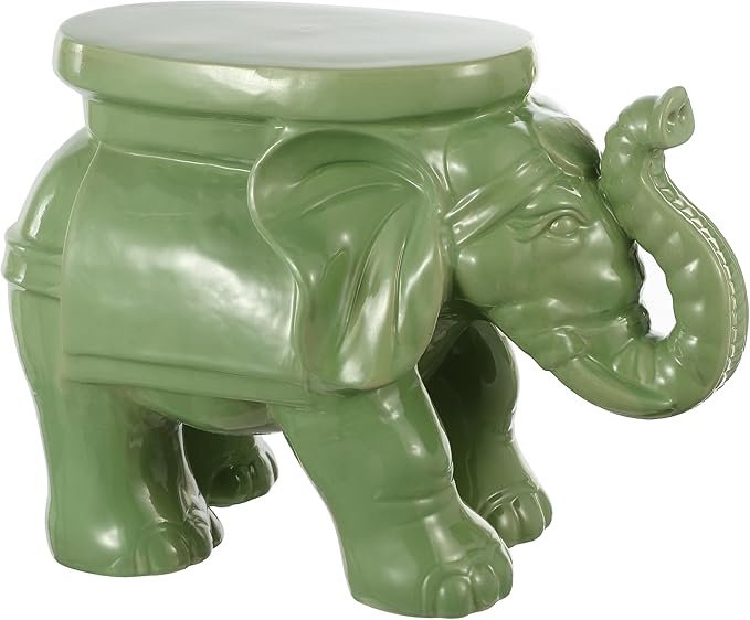 JONATHAN Y TBL1007F White Elephant 14.25" Ceramic Indoor/Outdoor Garden Stool Coastal, Contemporary, Transitional, Patio, Garden Room, Bathroom, Living Room, Green