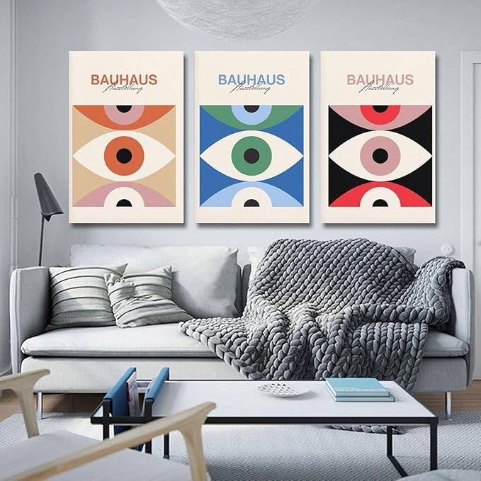 9W Bauhaus Poster Abstract Canvas Wall Art Set of 3 Modern Boho Decor For Bedroom Livingroom Frame-style 16x24inch(40x60cm)