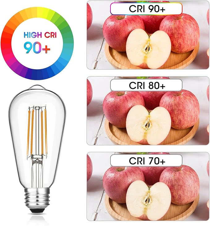 Vintage LED Edison Bulbs, 6W, Equivalent 60W, Dimmable, Warm White 2700K, ST58 Antique LED Filament Bulbs with 90+ CRI, E26 Medium Base, Clear Glass, 8 Count (Pack of 1)