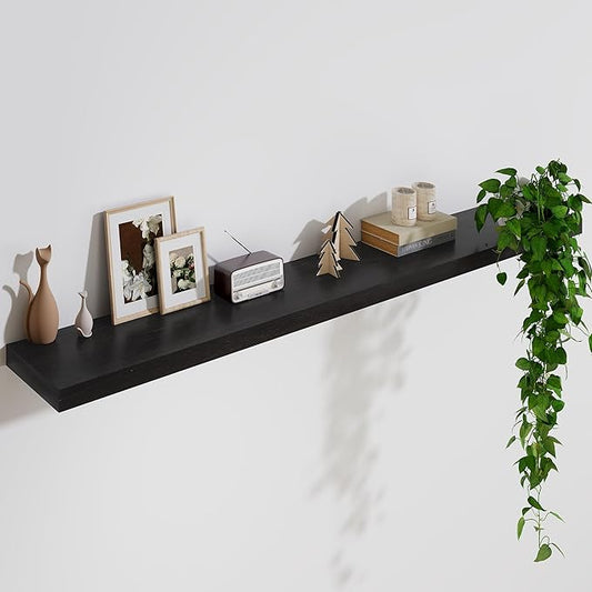 Solid Wood Floating Shelves For Wall, 55”W x 9”D x 1.56”H Large Wall Shelves for Living Room Bedroom Bathroom Kitchen Drcor Storage with Invisible Heavy-Duty Metal Bracket, Carbonized Oak, 2 Pack
