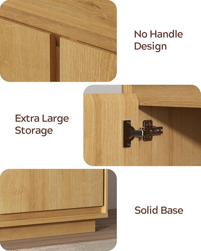 3pcs Sideboard Cabinet Buffet Cabinet with Storage with Adjustable Shelves and Handle-Free Design Suitable for Kitchens,Hallway,and Living Rooms Natural Oak