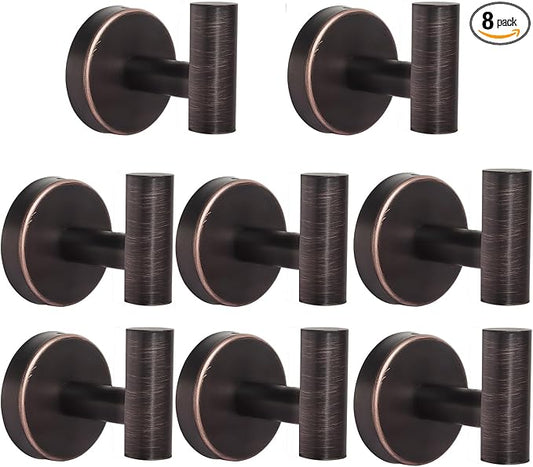 8 Pcs Bathroom Robe Towel Hooks Coat Wall Hook Stainless Steel Heavy Duty Door Hanger Towel Robe Clothes Cabinet Closet Sponges Hook for Bathroom Bedroom Kitchen Hotel Pool (Red Bronze)