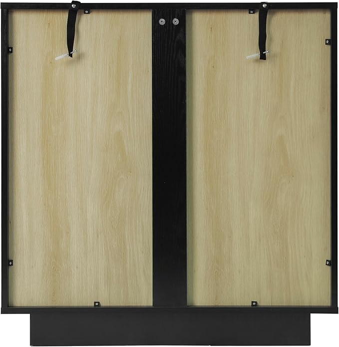 Sideboard Buffet Cabinet with Storage - Accent Storage Cabinet Modern Furniture with Glass Doors and Adjustable Shelves, Wood Credenza for Living Room, Kitchen, Dining Room (Black)