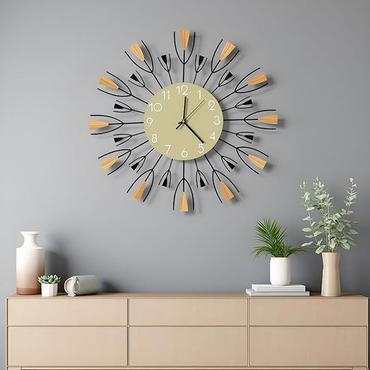24 Inch Large Modern Wall Clock – Mid Century Sunburst Decorative Silent Non-Ticking Battery Operated Metal Analog Clocks for Living Room, Entryway, Bedroom, Office