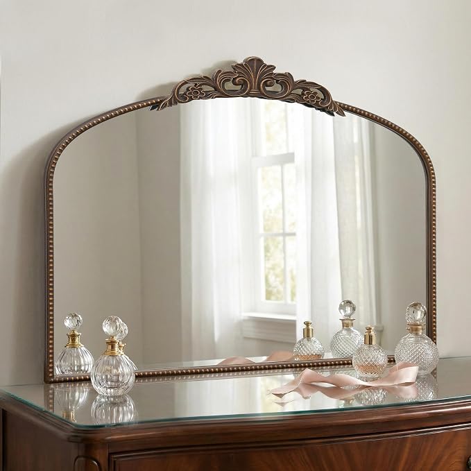 Micasso Vintage Wall Bronze Mirror: 32"x24" French Baroque Antique Mirror - Traditional Ornate Decorative Arched for Wall/Bathroom/Entryway/Fireplace/Hallway - Home Decor for Living Room