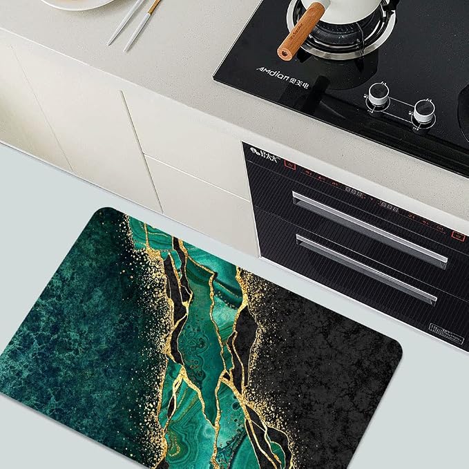 Diatomaceous Earth Bath Mat,Black and Green Gold Marble Non-Slip Volume Super Absorbent Fast Drying for Bathroom Kitchen Door mat,Eco-Friendly Easy to Clean 16×24Inch (40 * 60cm)