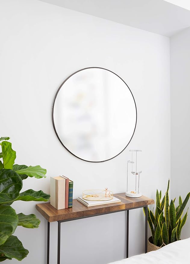 Umbra Hubba Round Wall Mirror with Metallic Frame, Modern Style for Bathroom, Entryway, Living Room and More, 34-Inch, Titanium