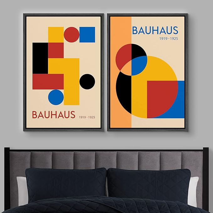 IDEA4WALL Framed Canvas Print Wall Art Set Bauhaus Mid-Century Geometric Block Polygons Abstract Shapes Illustrations Modern Art Decorative for Living Room, Bedroom, Office - 16"x24"x2 Black