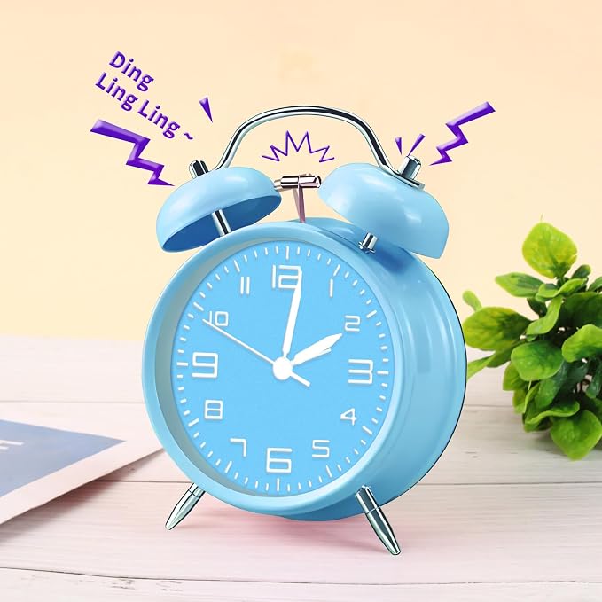 pxy Loud Alarm Clock for Heavy Sleepers 3D Dial Battery Operated (Battery Include), 4" Super Silent Analog Alarm Clock for Kids with Night Light PT260 Silver OrangePT505 Blue