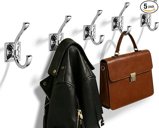 TUNNY 5 Pack Antique Design Wall Hanging Coat Hooks - Polished Chrome Coat Hooks Towel Hook for Entry Shoe Cabinet, Wardrobe Bathroom Bedroom Furniture Hardware