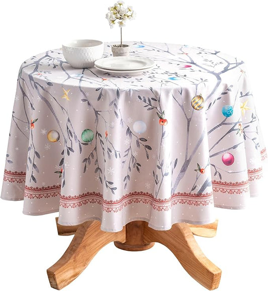 Maison d' Hermine Table Cloth Round Table 100% Cotton 63 Inches Fall Tablecloth Reusable Everyday Use for Thanksgiving Christmas Decorations Dining Farmhouse Party (Fairy Christmas)