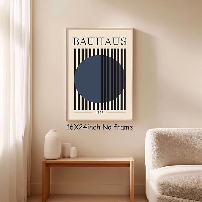 Bauhaus Abstract Geometric Wall Art Bauhaus Exhibition Poster Blue Geometric Pictures Abstract Minimalist Painting Mid-Century Modern Artwork Retro Minimalist Poster Blue Beige Prints 16x24in No Frame