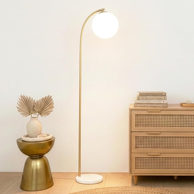 Brightech Luna Drop 75 in. Antique Brass Modern 1-Light LED Energy Efficient Floor Lamp with Frosted White Glass Globe Shade FL-LNDRP-BRS