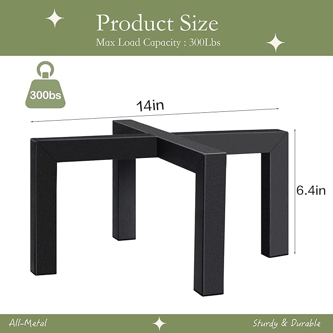 2 Pack 14" Metal Plant Stand Indoor Outdoor, Heavy Duty Plant Stools Indoor, Mid Century Modern Planter Holders, Low Short Plant Pot Stands, Black, Fit 10"-14" Pot (14 INCH)